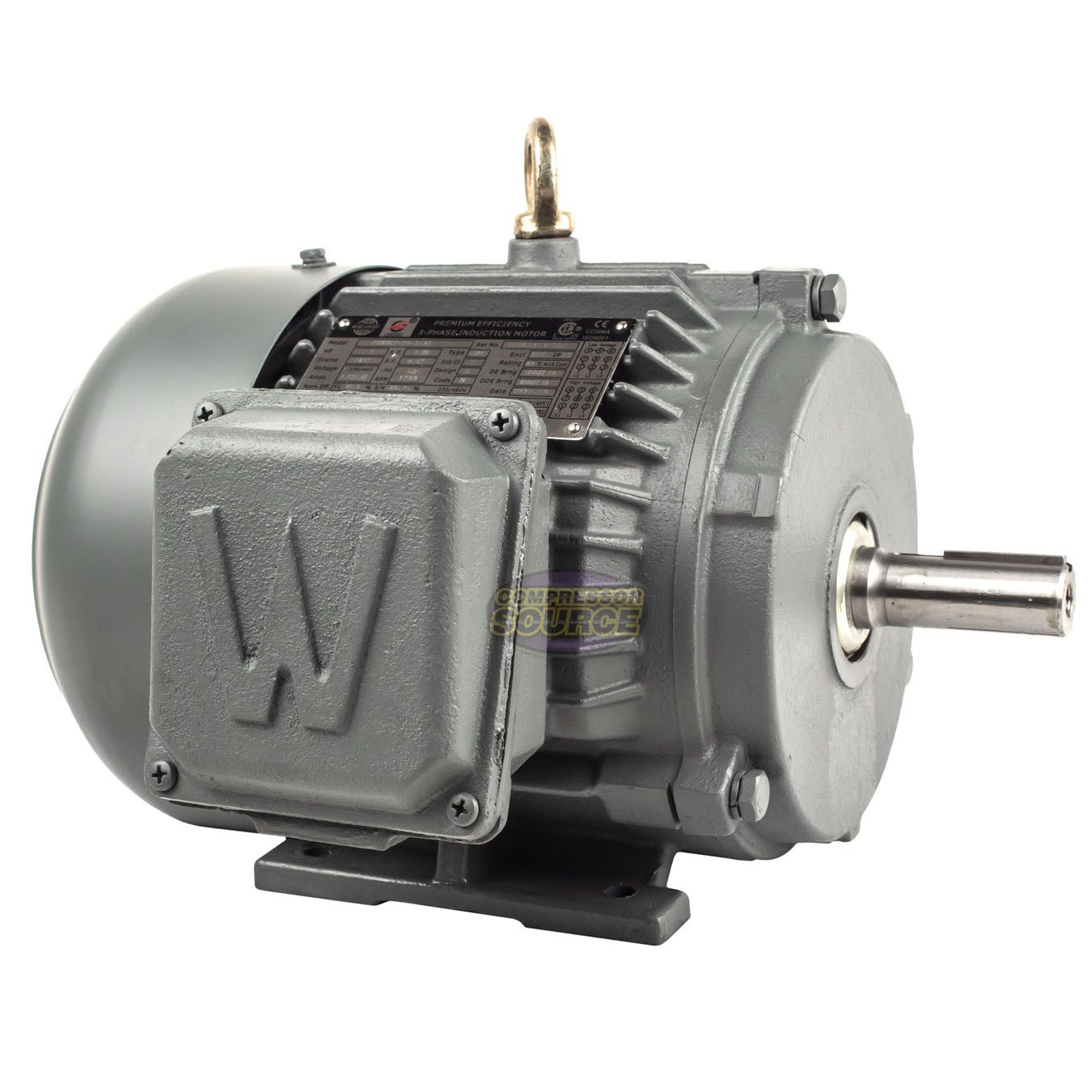 1 HP 3 Phase Electric Motor 1755 RPM 143T Frame 230-460V TEFC PEWWE1-18-143T