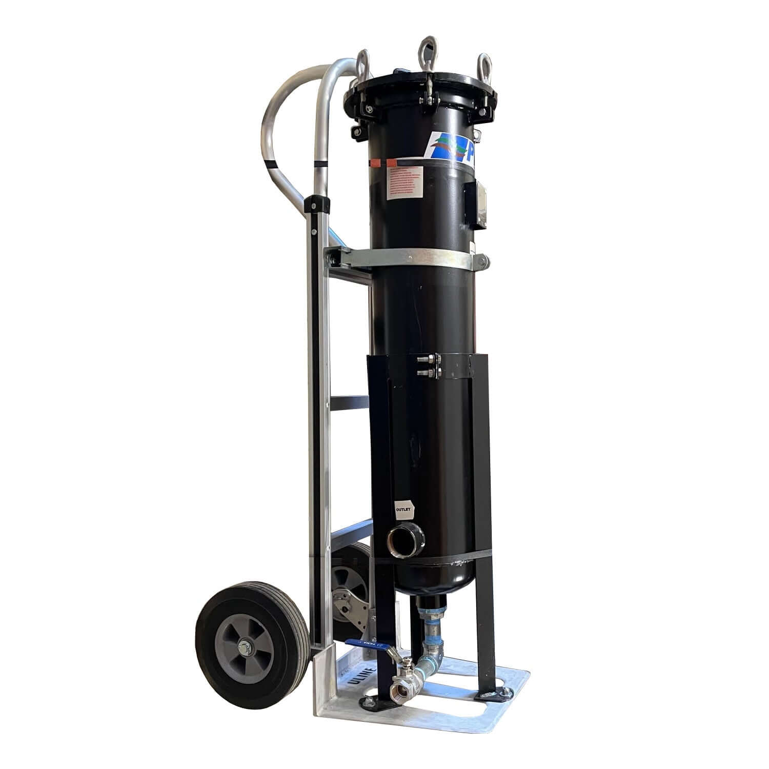 PRM Portable Carbon Steel Bag Filter Housing on Hand Truck, #2 Size, 2 Inch NPT In/Out; 150 PSIG Max