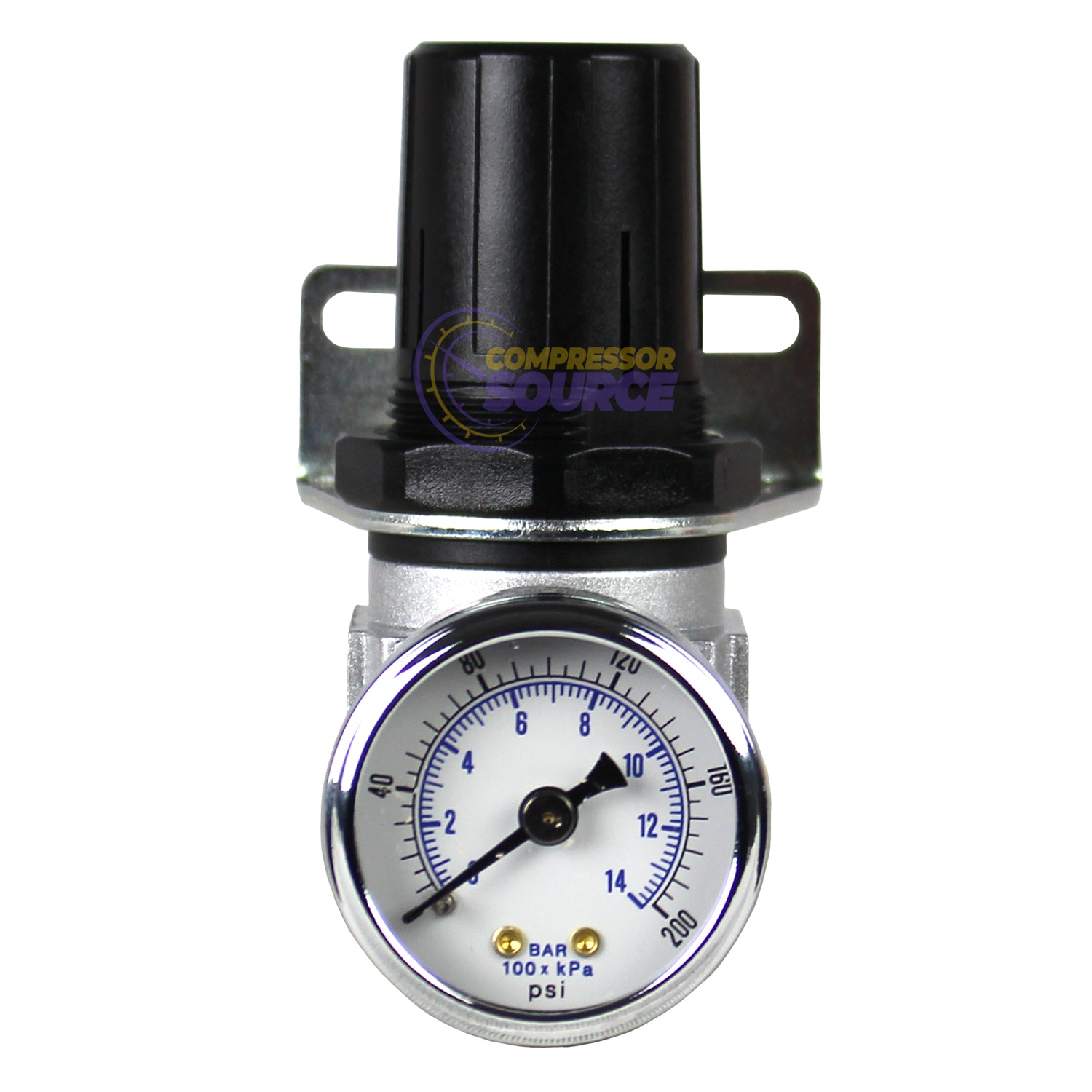 1/4" Industrial Air Compressor Pressure Regulator with Gauge and Wall Mounting Bracket R202/1-5B200