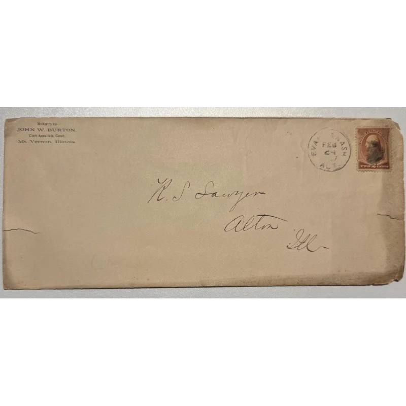 Rare 1887 2c Scott #210 Cover Envelope to R. S. Sawyer of Alton, Illinois from St. Clair County Sheriff John Racland