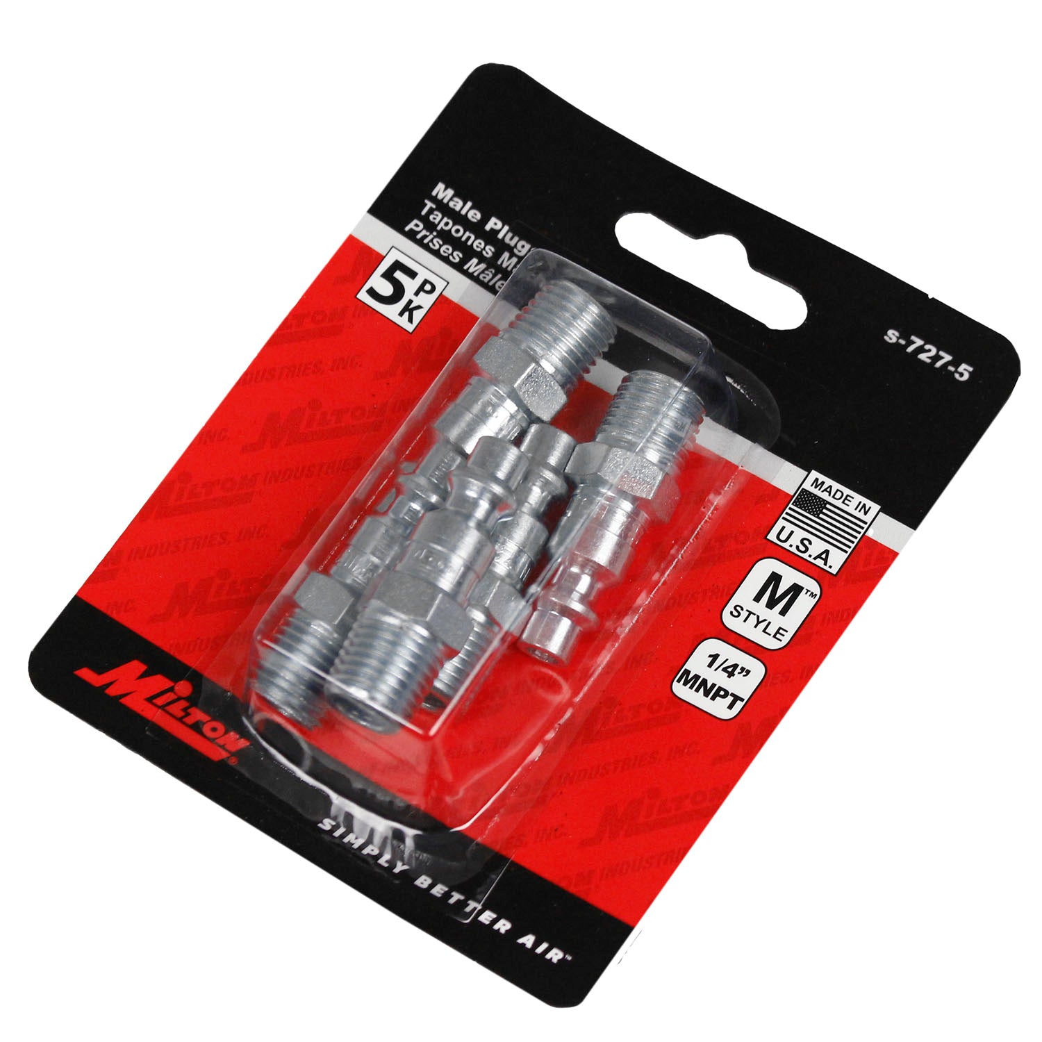 Milton M Style Plugs 1/4" Male NPT Steel Quick Release Plugs S-727-5 Five Pack