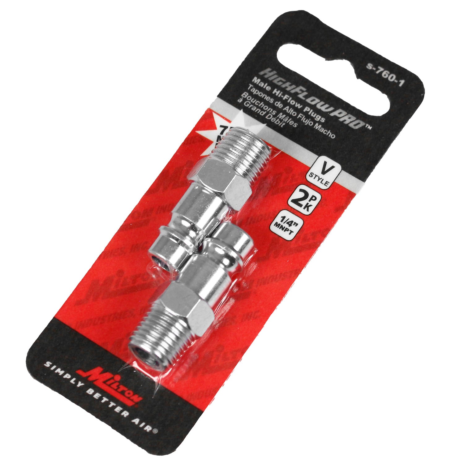 V-Style Plugs 1/4" MNPT Steel High Flow Pro European Milton S-760-1 - 2 Pack