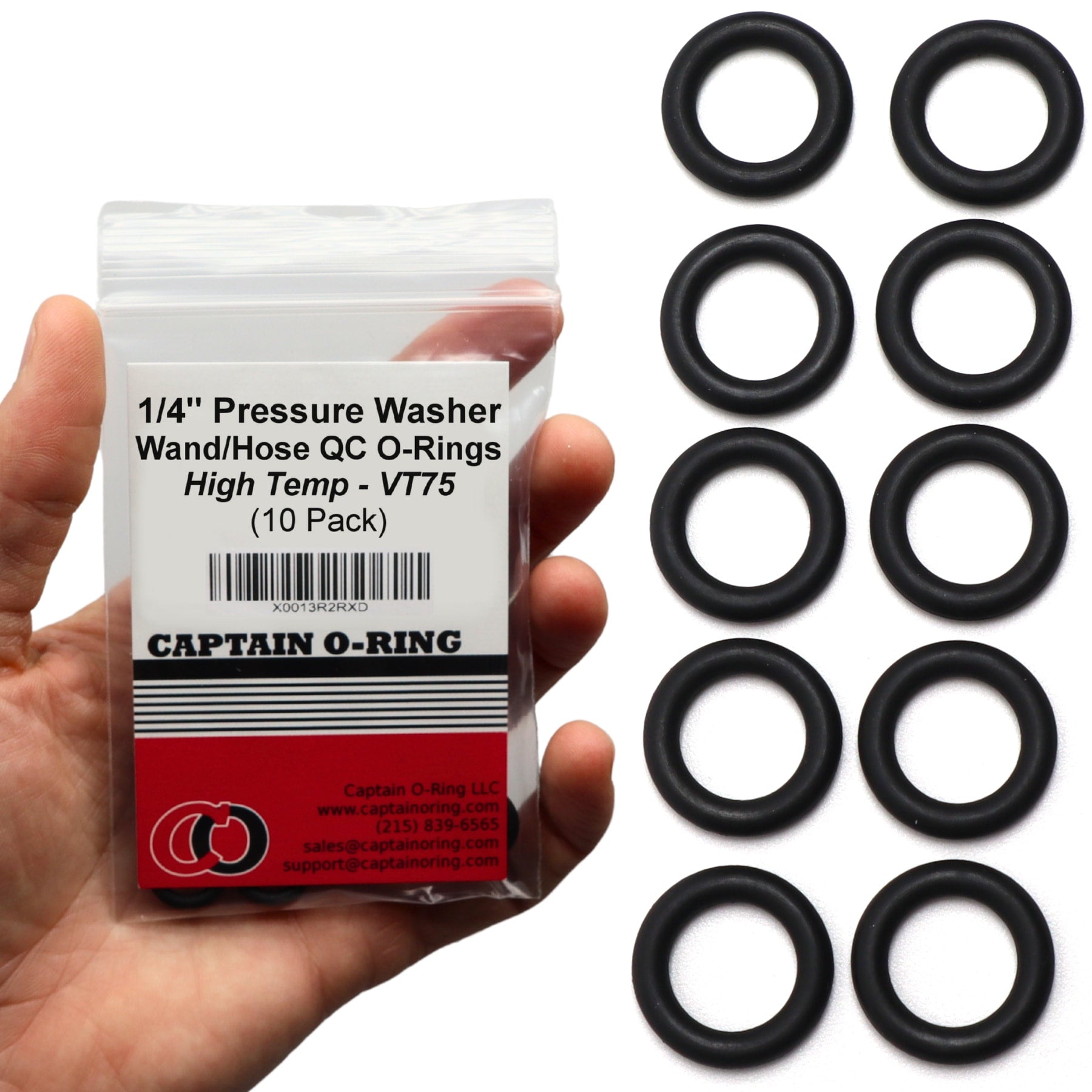 Pressure Washer O-Rings for 1/4" Quick Coupler, High Temperature Viton (10 pack)