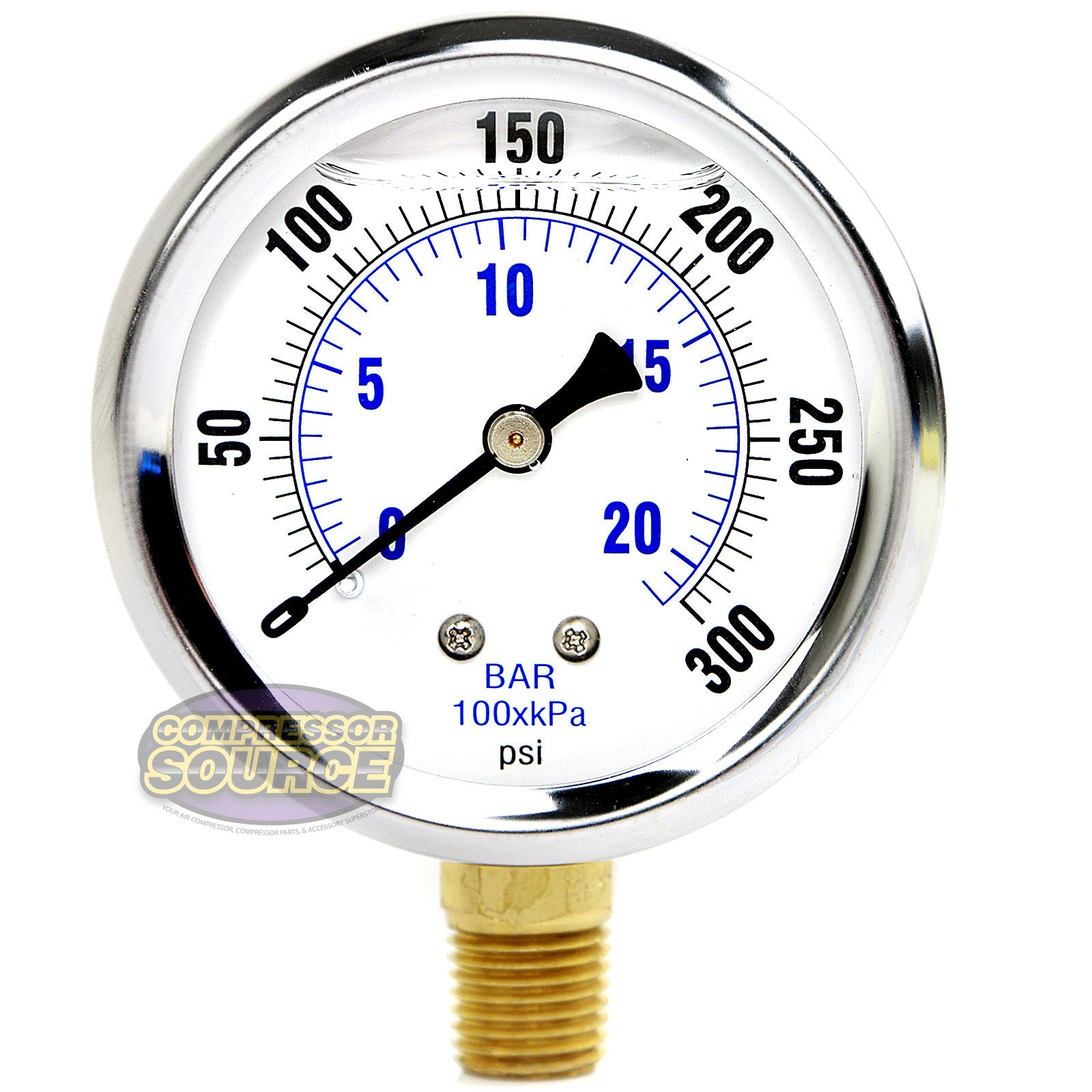 2.5" Face Liquid Filled 0-300 PSI Lower Side Mount Pressure Gauge