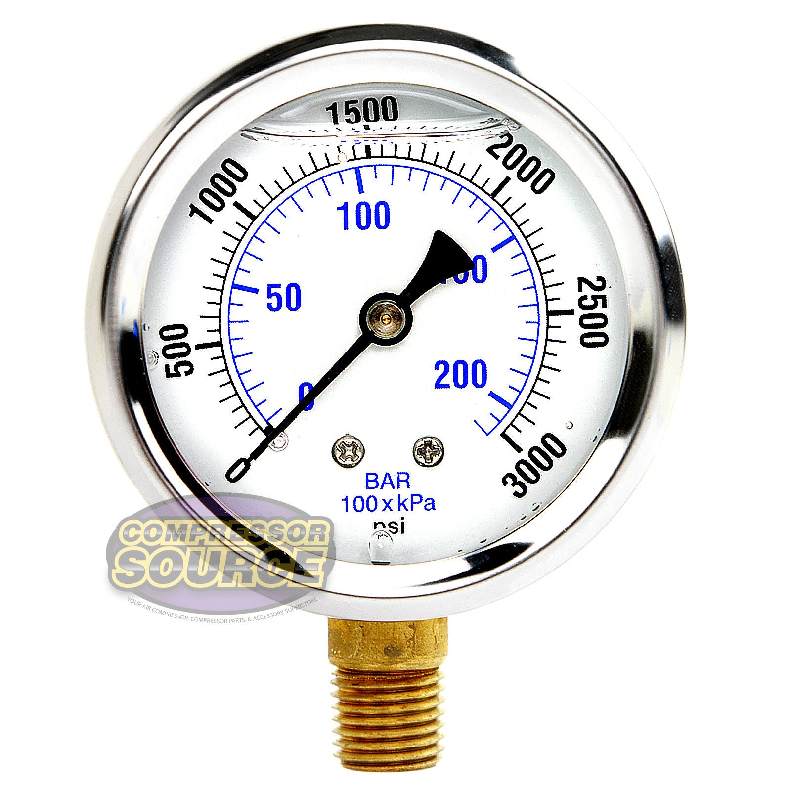 2.5" Face Liquid Filled 0-3,000 PSI Lower Side Mount Pressure Gauge PRO-201L-254P