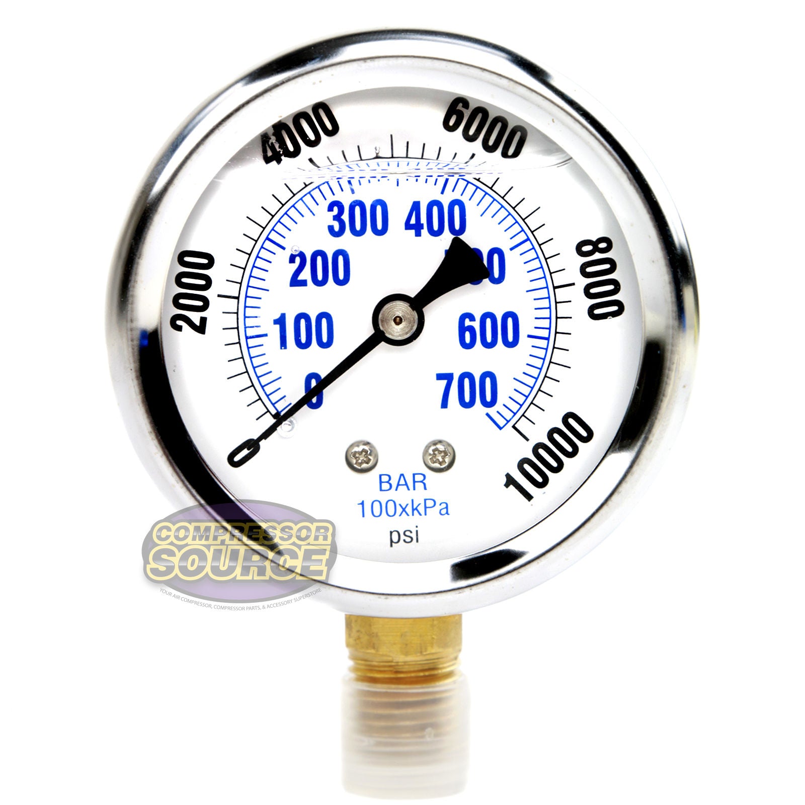 2.5" Face Liquid Filled 0 - 10,000 PSI Lower Side Mount Pressure Gauge
