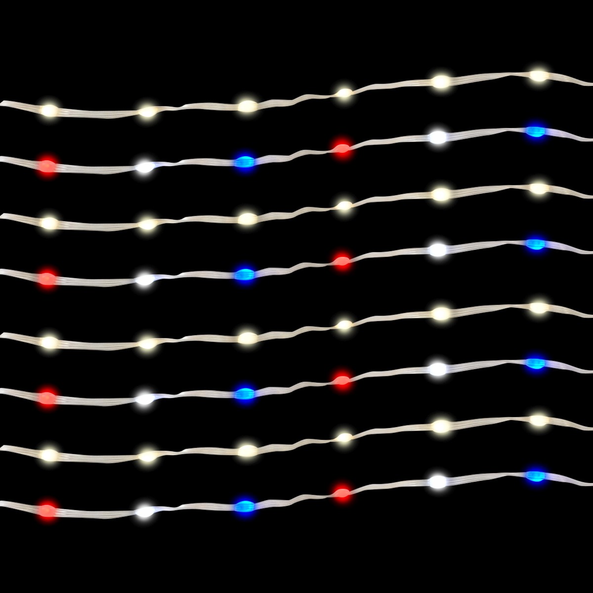 Set of 100 Professional Grade Battery-Operated Color-Changing Ribbon Lights (Warm White to Patriotic)