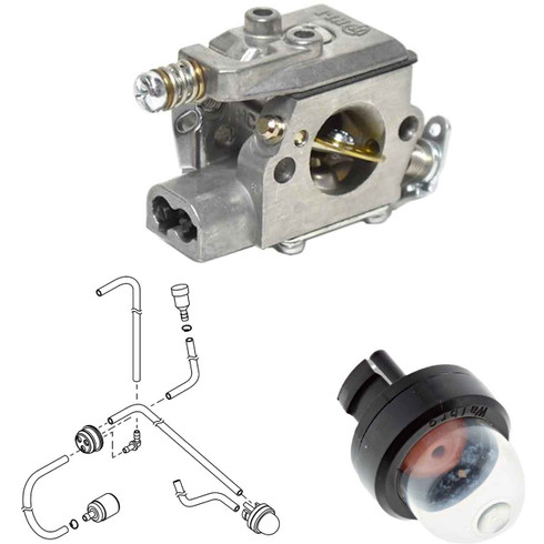 SHI 335s COMPLETE CARBURETOR FUEL FILTER-GROMMET-LINES PRIMER BULB KIT