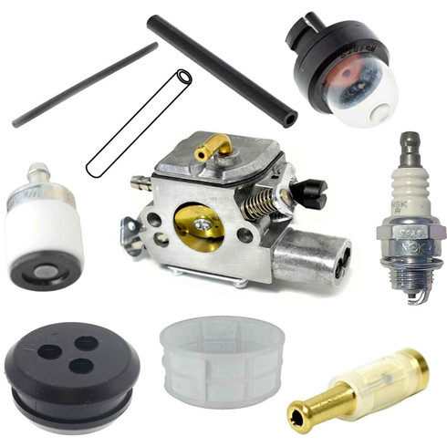 SHI 493 COMPLETE CARBURETOR AIR-OIL-FUEL FILTERS SPARK PLUG FUEL LINES PRIMER BULB KIT