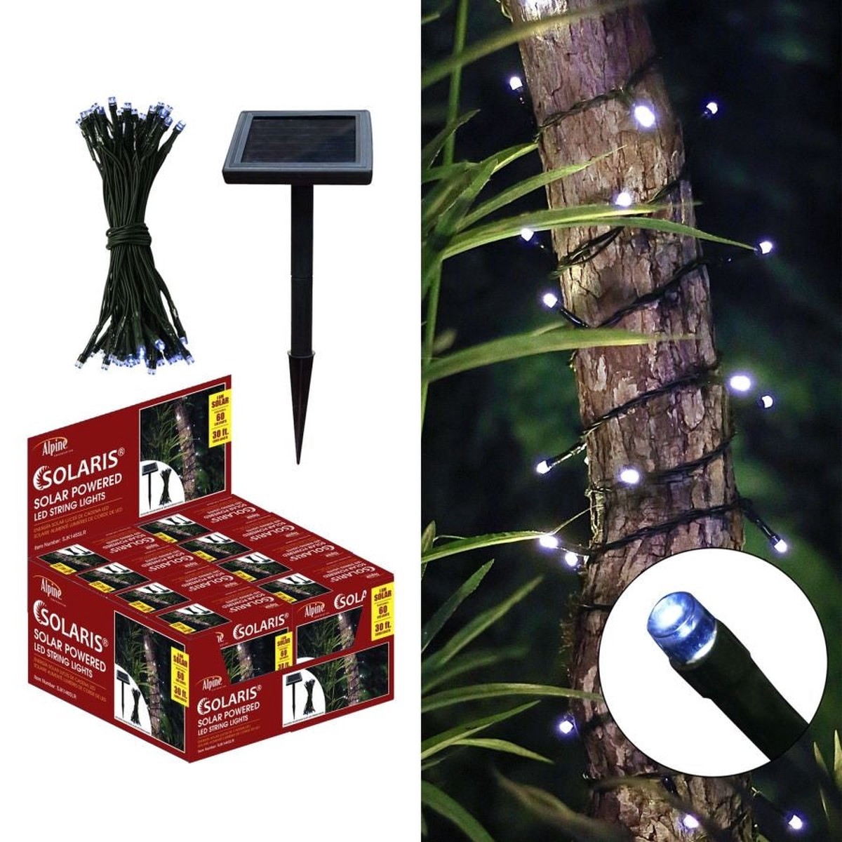 Solaris Solar Powered String of 60 White LED Lights