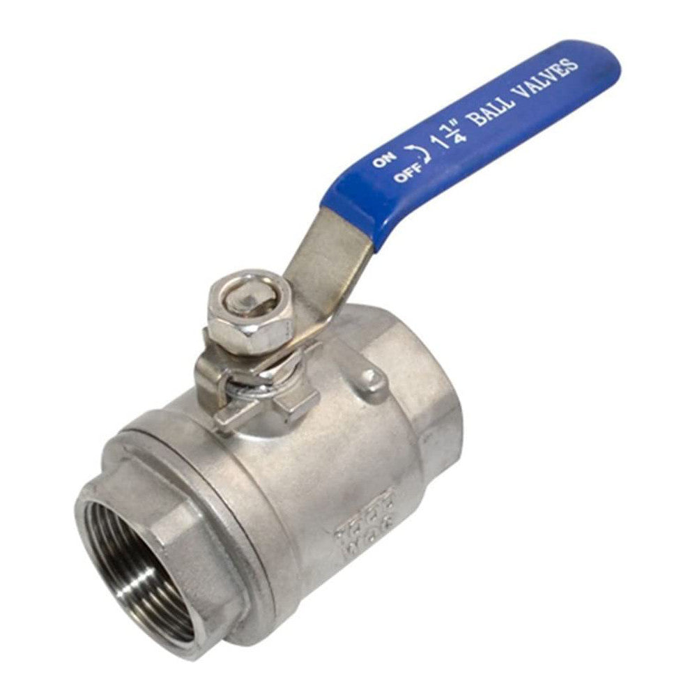 TANA 1-1/4 Inch Full Port Ball Valve Stainless Steel 304 Heavy Duty for Water, Oil, and Gas with Blue Vinyl Handle (1-1/4" NPT)