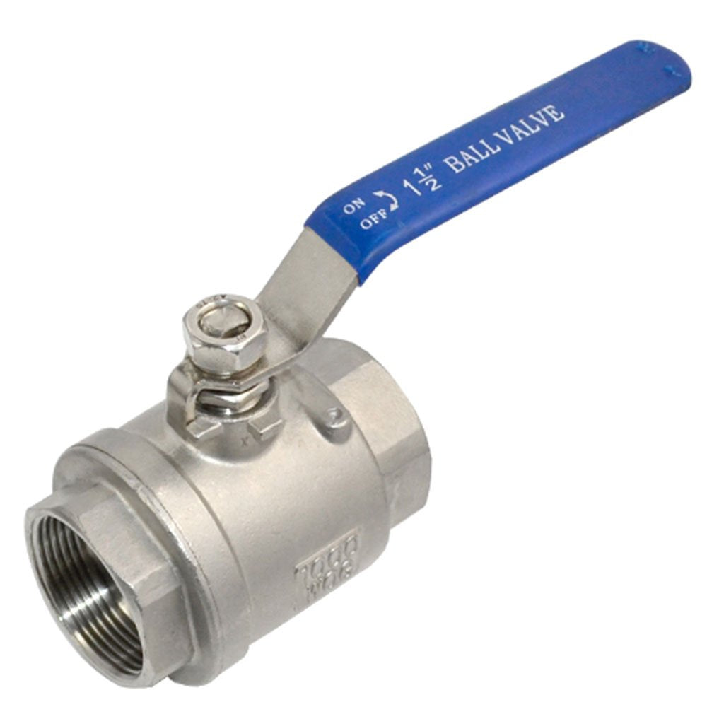 TANA 1-1/2 Inch Full Port Ball Valve Stainless Steel 304 Heavy Duty for Water, Oil, and Gas with Blue Vinyl Handle (1-1/2" NPT)