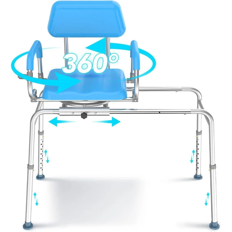 Swivel Sliding Shower Chair Swivel Seat, Tub Transfer Bench for ElderlymBath Stool with Pivoting Arms, Adjustable Height, 330 lbs