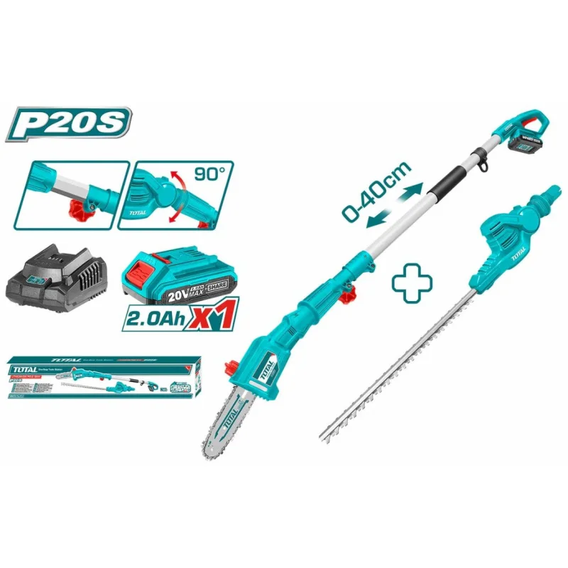Total 20v Battery Pole Saw with Hedge Trimmer UTPTS201681