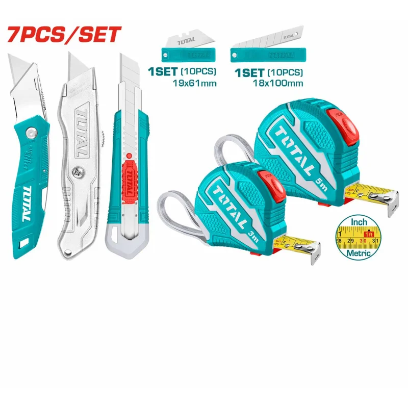 Total 7Pcs Measuring Tape & Utility Knife Set TOS23034