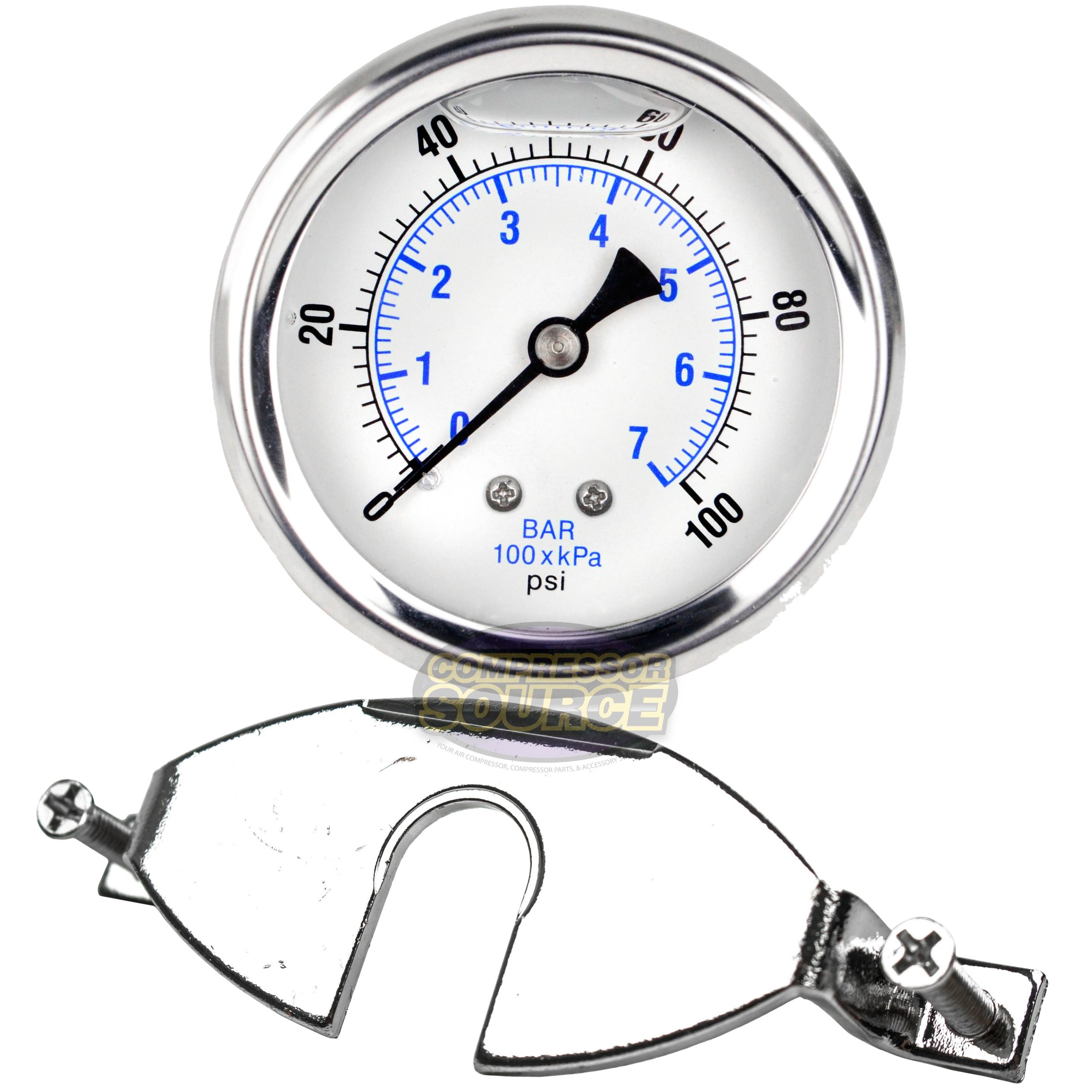 2.5" Face 1/4" NPT Pressure Gauge Mounting Bracket Liquid Gauge 100 PSI Max 202L-254E
