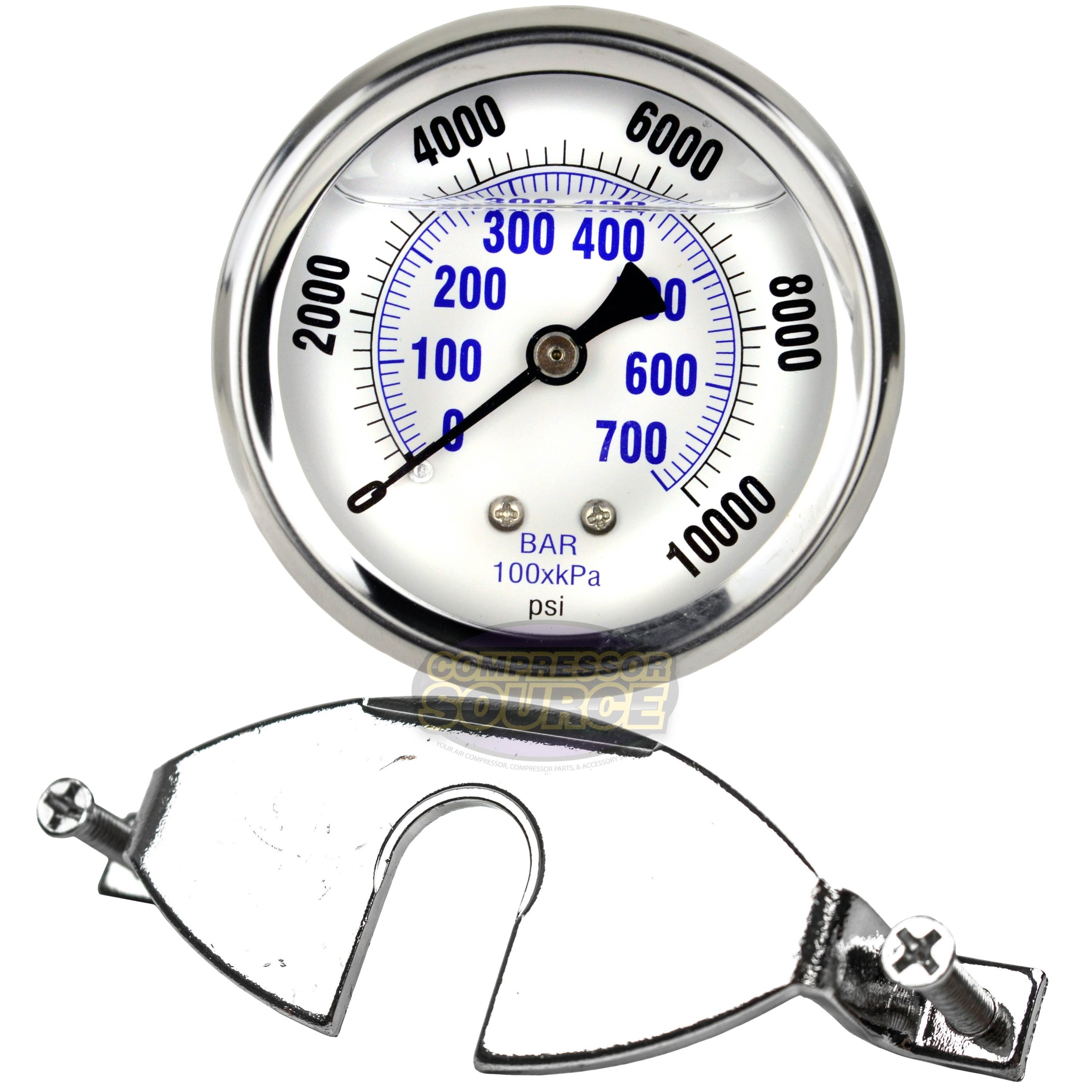 2.5" Face 0-10,000 PSI 1/4" NPT Liquid Filled Pressure Gauge Mounting Bracket 202L-254U