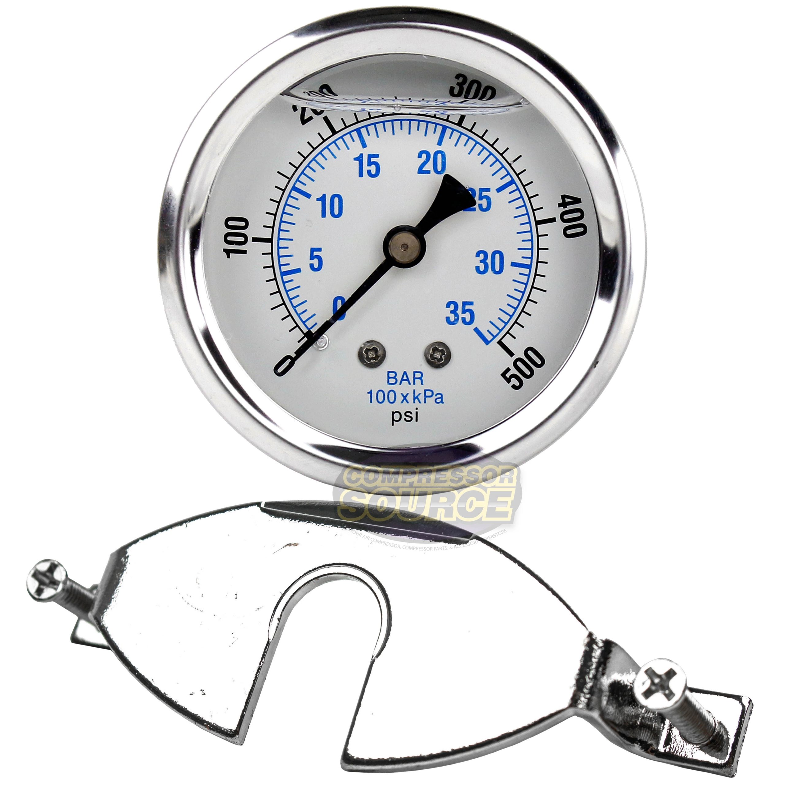 2.5" Face 1/4" NPT Pressure Gauge Mounting Bracket Liquid Gauge 500 PSI Max 202L-254J