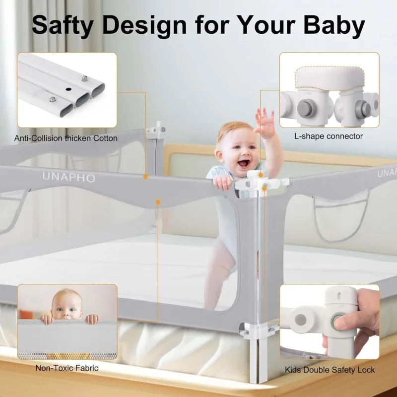 Upgrade Bed Rail for Toddlers,Baby Bed Rails Guard for Queen, King, Full and Twin Bed, Adjustable Bed Side Safety Rails for Kids (Grey, 78.8inch), Toddlers Bed Safety Rail UNAPHO Bed Rail