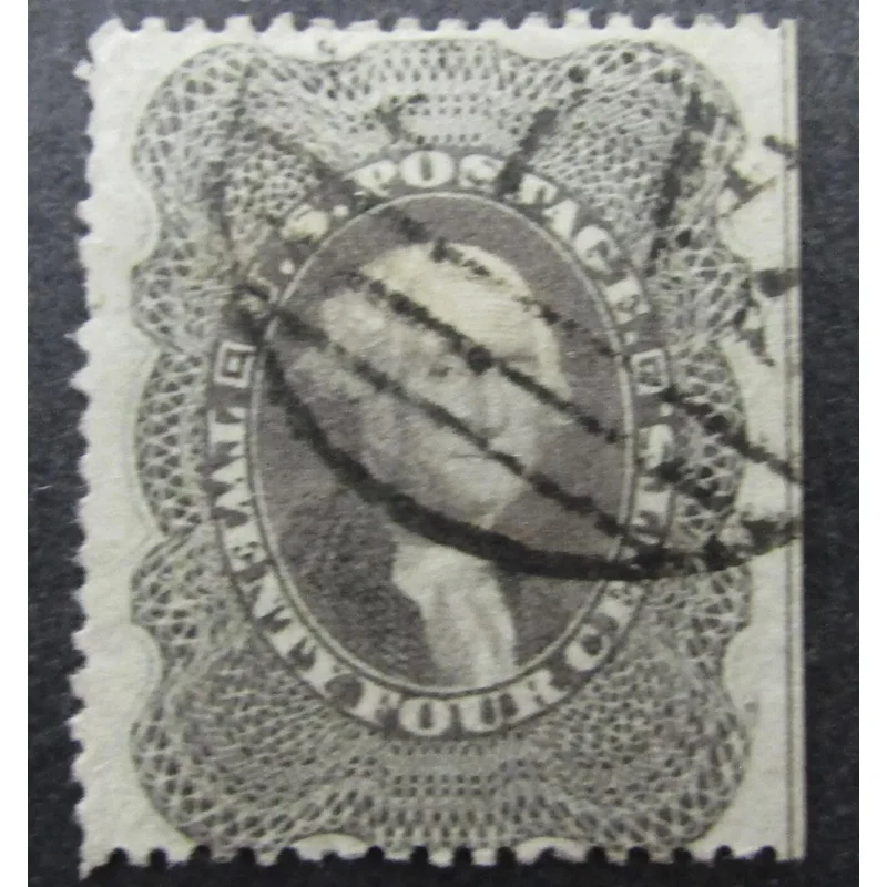 US Scott Stamp # 37 President George Washington Black 24 Cents 1857 Used Hinged Catalog Value 400