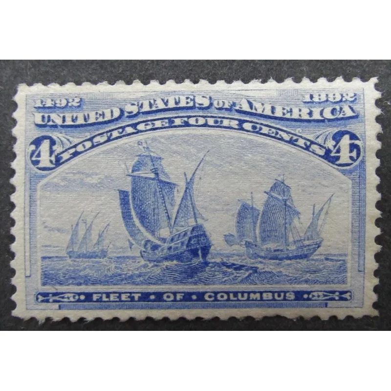 US Stamp # 233 Fleet of Columbus 4 Cents 1892 Blue Mint Original Gum No Hinge Catalog Value 140