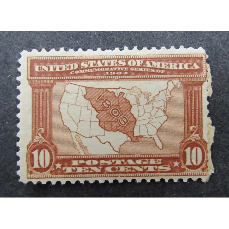 US Stamp # 327 Commemorative Series of 1904 Brown 10 Cents Mint Original Gum Hinged Catalog Value 130