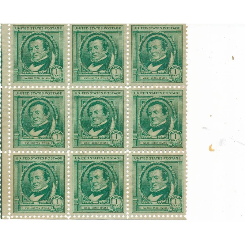 US Stamp #659 Washington Irving 9 Stamps block MNGNH 1940