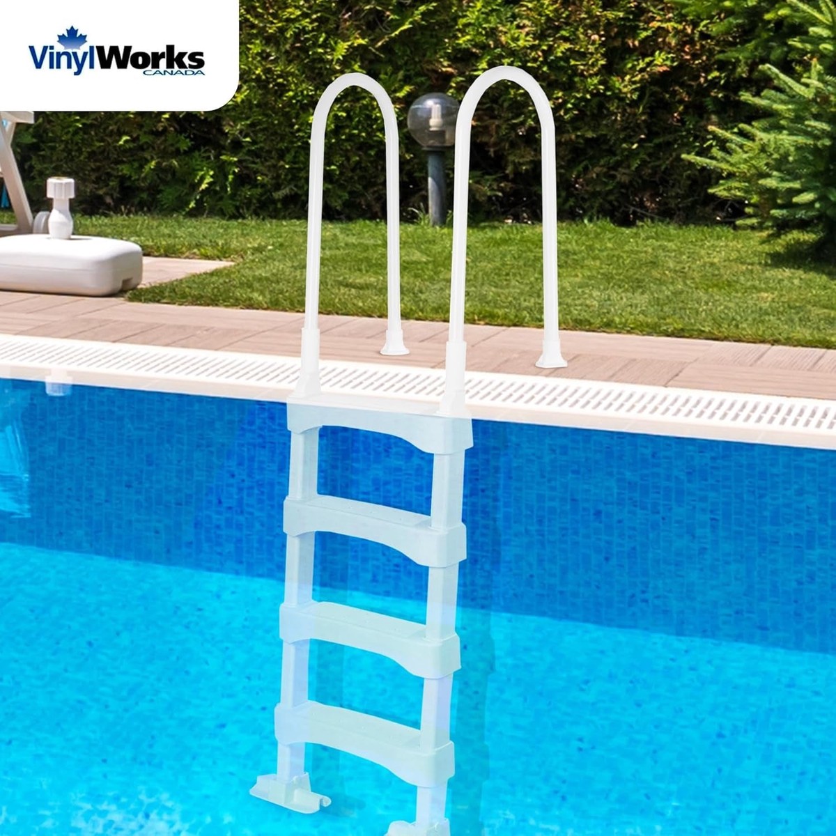 White Snap-Lock In-Pool Deck Ladder for Above Ground or In Ground Swimming Pool, or Deck up to 60"